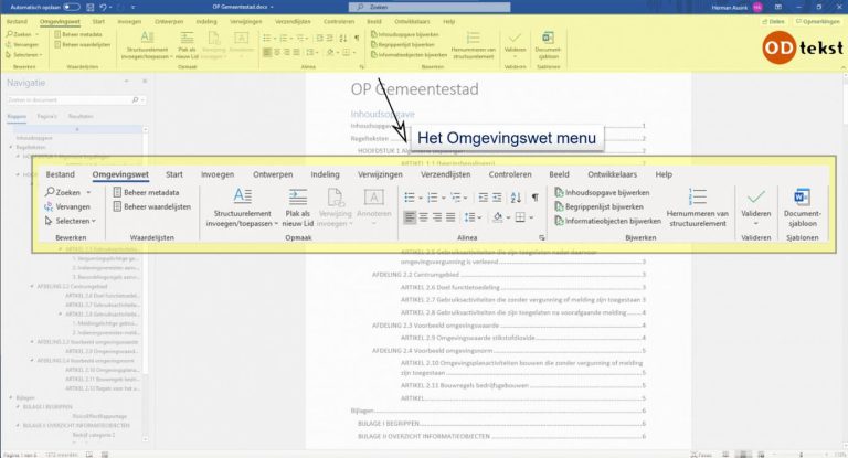 Screenshot Omgevingswet menu in OD-tekst